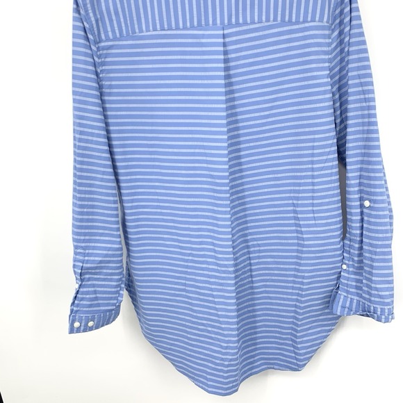 LL Bean Women Size XL Shirt Button Down Tunic Top Blue Striped Nylon Stretch - Picture 6 of 8